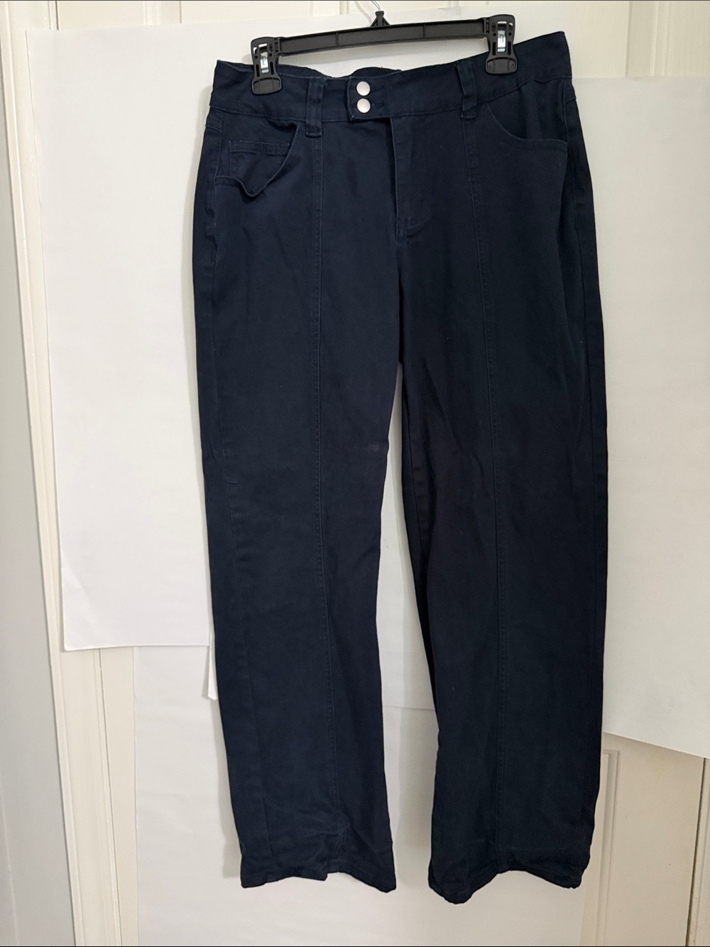 Women's Navy Straight-Leg Pants with Front Seam